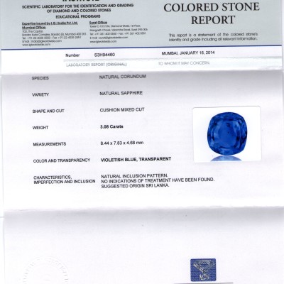3.08 Ct IGI Certified Unheated Untreated Natural Ceylon Blue Sapphire 3.08 Ct IGI Certified Unheated Untreated Natural Ceylon Blue Sapphire