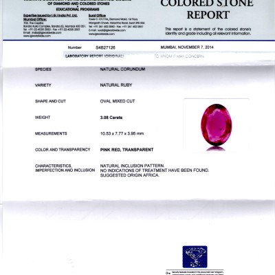 3.08 Ct Certified Unheated Untreated Natural Madagaskar Ruby
