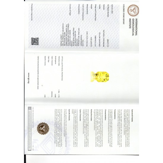 3.08 Ct IGI Certified Unheated Untreated Natural Ceylon Yellow Sapphire AAAAA