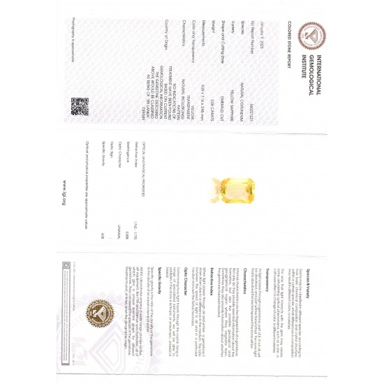 3.08 Ct IGI Certified Unheated Untreated Natural Ceylon Yellow Sapphire AAA