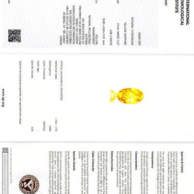 3.08 Ct IGI Certified Unheated Untreated Natural Ceylon Yellow Sapphire AA