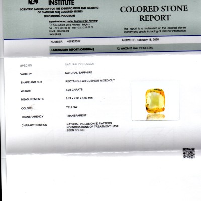 3.08 Ct IGI Certified Unheated Untreated Natural Ceylon Yellow Sapphire 3.08 Ct IGI Certified Unheated Untreated Natural Ceylon Yellow Sapphire