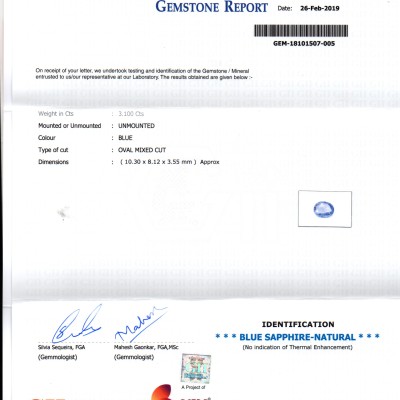 3.10 Ct GII Certified Unheated Untreated Natural Ceylon Blue Sapphire