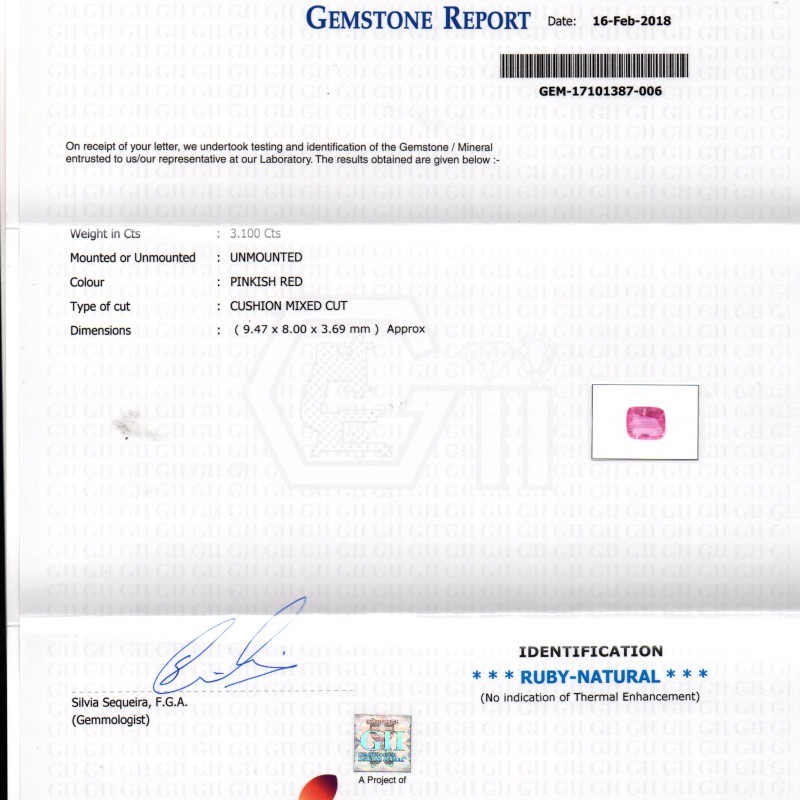 3.10 Ct GII Certified Unheated Untreated Natural Madagaskar Ruby