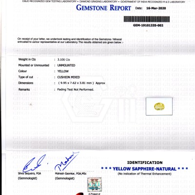 3.10 Ct Unheated Untreated Natural Ceylon Yellow Sapphire Pukhraj