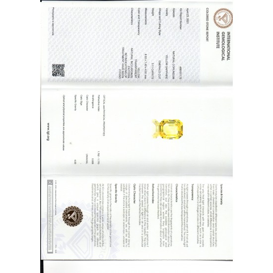 3.11 Ct IGI Certified Unheated Untreated Natural Ceylon Yellow Sapphire AAAAA