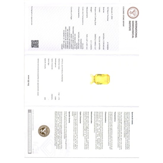 3.11 Ct IGI Certified Unheated Untreated Natural Ceylon Yellow Sapphire AAAAA