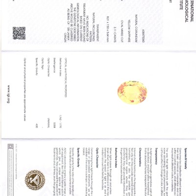 3.11 Ct IGI Certified Unheated Untreated Natural Ceylon Yellow Sapphire AAA 3.11 Ct IGI Certified Unheated Untreated Natural Ceylon Yellow Sapphire AAA