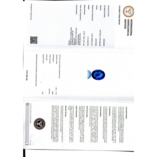 3.13 Ct IGI Certified Unheated Untreated Natural Ceylon Blue Sapphire AA