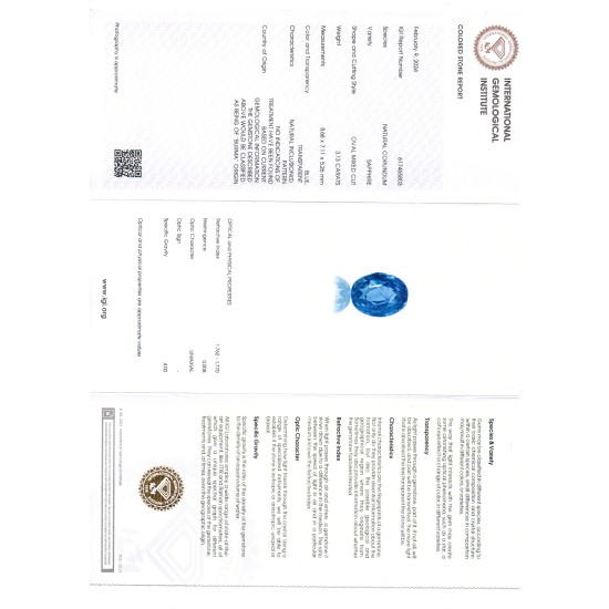 3.13 Ct IGI Certified Unheated Untreated Natural Burma Blue Sapphire