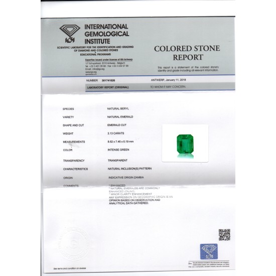 3.13 Ct Untreated Natural Zambian Emerald Gemstone Panna AAAAA