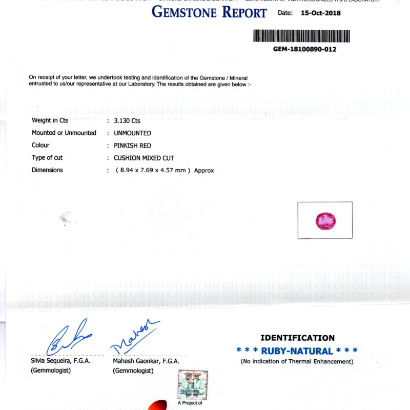 3.13 Ct GII Certified Unheated Untreated Natural Madagaskar Ruby Gems