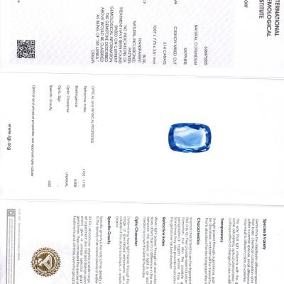 3.14 Ct IGI Certified Unheated Untreated Natural Ceylon Blue Sapphire