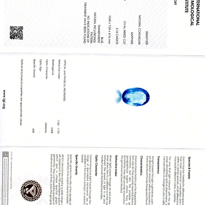 3.14 Ct IGI Certified Unheated Untreated Natural Ceylon Blue Sapphire AA 3.14 Ct IGI Certified Unheated Untreated Natural Ceylon Blue Sapphire AA