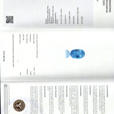 3.14 Ct IGI Certified Unheated Untreated Natural Ceylon Blue Sapphire AA