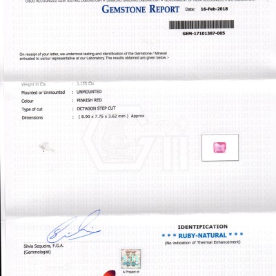 3.15 Ct GII Certified Unheated Untreated Natural Madagaskar Ruby 3.15 Ct GII Certified Unheated Untreated Natural Madagaskar Ruby