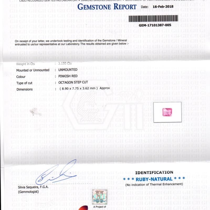 3.15 Ct GII Certified Unheated Untreated Natural Madagaskar Ruby 3.15 Ct GII Certified Unheated Untreated Natural Madagaskar Ruby