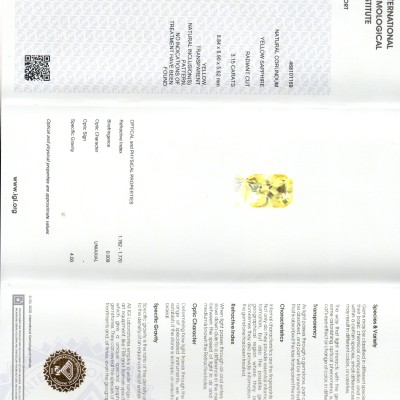 3.15 Ct IGI Certified Unheated Untreated Natural Ceylon Yellow Sapphire AAAAA