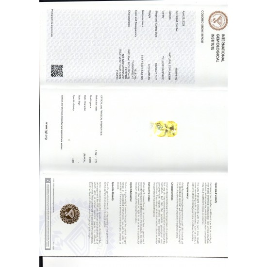 3.15 Ct IGI Certified Unheated Untreated Natural Ceylon Yellow Sapphire AAAAA