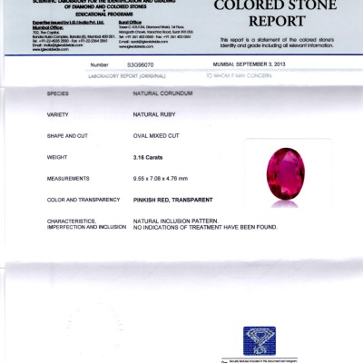 3.16 Ct IGI Certified Unheated Untreated Natural Madagaskar Ruby 3.16 Ct IGI Certified Unheated Untreated Natural Madagaskar Ruby