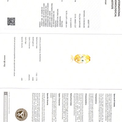 3.16 Ct IGI Certified Unheated Untreated Natural Ceylon Yellow Sapphire AA 3.16 Ct IGI Certified Unheated Untreated Natural Ceylon Yellow Sapphire AA