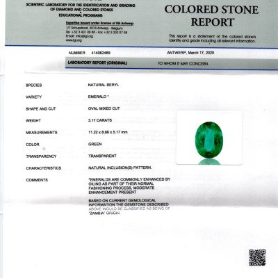 3.17 Ct IGI Certified Untreated Natural Zambian Emerald Gems AAA 3.17 Ct IGI Certified Untreated Natural Zambian Emerald Gems AAA