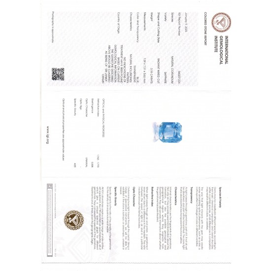 3.18 Ct IGI Certified Unheaated Untreated Natural Ceylon Blue Sapphire AA