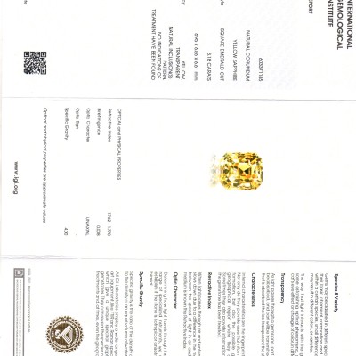 3.18 Ct IGI Certified Unheated Untreated Natural Ceylon Yellow Sapphire AAAAA