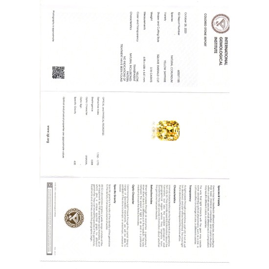 3.18 Ct IGI Certified Unheated Untreated Natural Ceylon Yellow Sapphire AAAAA