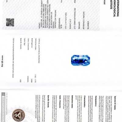 3.19 Ct IGI Certified Unheated Untreated Natural Ceylon Blue Sapphire AAA