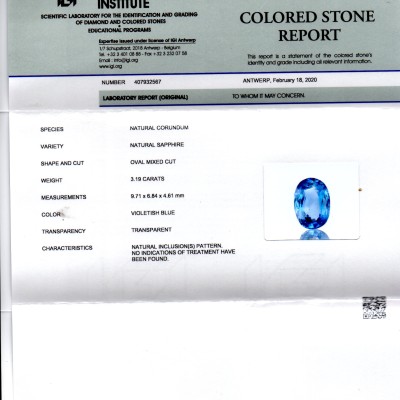 3.19 Ct IGI Certified Unheated Untreated Natural Ceylon Blue Sapphire 3.19 Ct IGI Certified Unheated Untreated Natural Ceylon Blue Sapphire