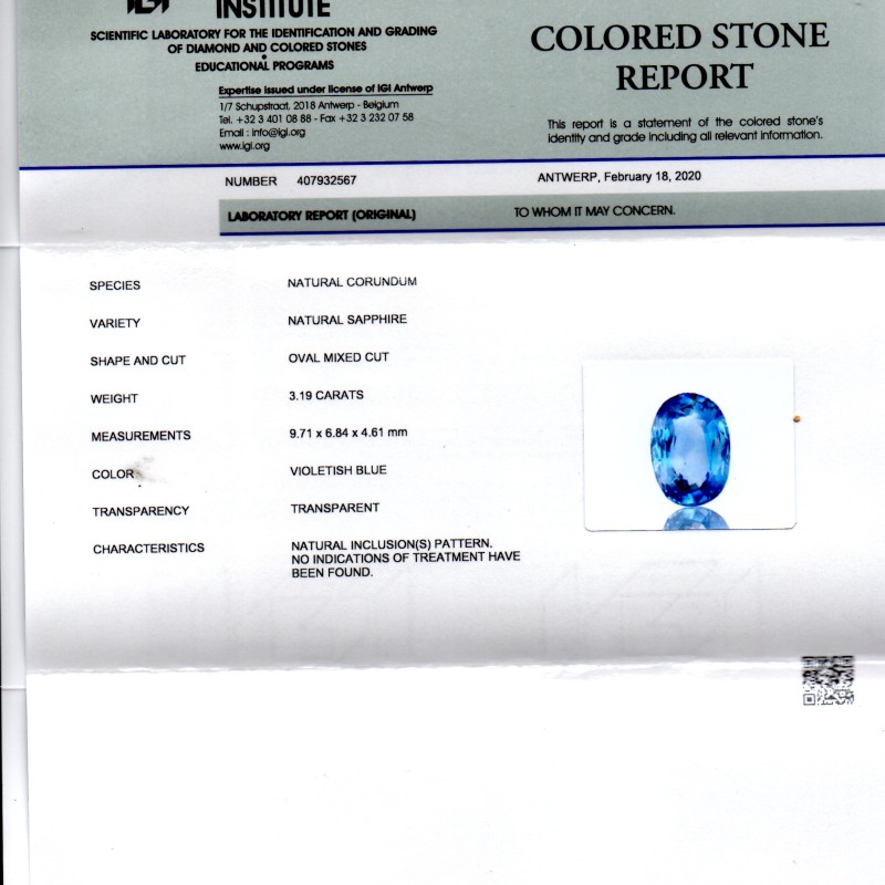 3.19 Ct IGI Certified Unheated Untreated Natural Ceylon Blue Sapphire 3.19 Ct IGI Certified Unheated Untreated Natural Ceylon Blue Sapphire