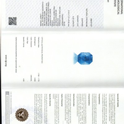 3.20 Ct IGI Certified Unheated Untreated Natural Ceylon Blue Sapphire AAA