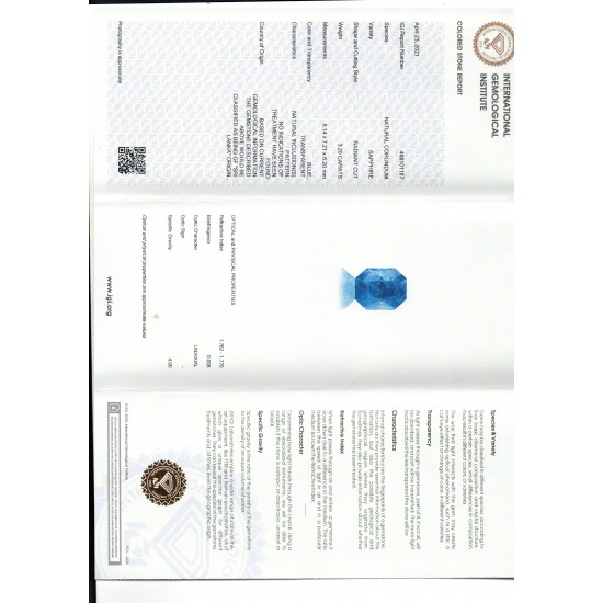 3.20 Ct IGI Certified Unheated Untreated Natural Ceylon Blue Sapphire AAA