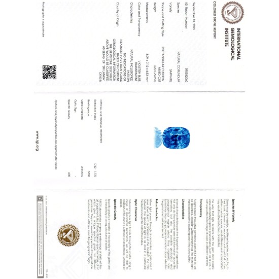 3.20 Ct IGI Certified Unheated Untreated Natural Ceylon Blue Sapphire AAA