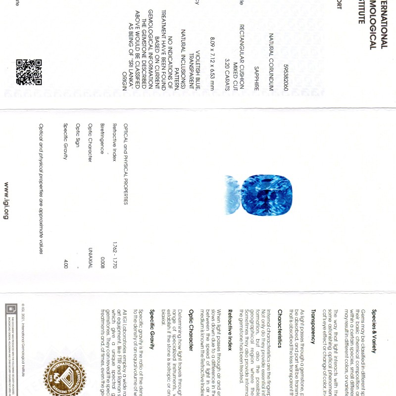 3.20 Ct IGI Certified Unheated Untreated Natural Ceylon Blue Sapphire AAA 3.20 Ct IGI Certified Unheated Untreated Natural Ceylon Blue Sapphire AAA