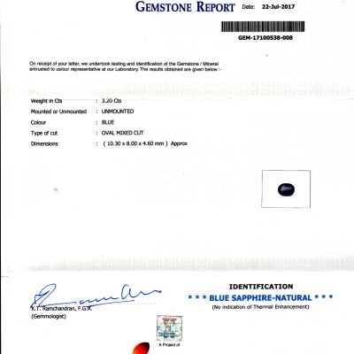 3.20 Ct GII Certified Unheated Untreated Natural Ceylon Deep Blue Sapphire 3.20 Ct GII Certified Unheated Untreated Natural Ceylon Deep Blue Sapphire