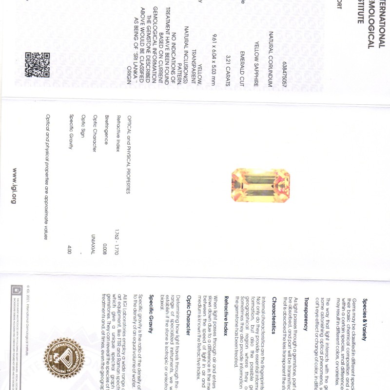 3.21 Ct IGI Certified Unheated Untreated Natural Ceylon Yellow Sapphire AAA 3.21 Ct IGI Certified Unheated Untreated Natural Ceylon Yellow Sapphire AAA