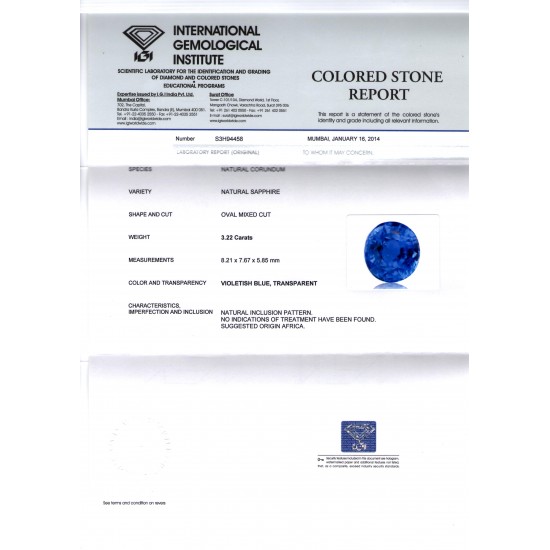 3.22 Ct Unheated Untreated Natural Certified Peacock Blue Sapphire