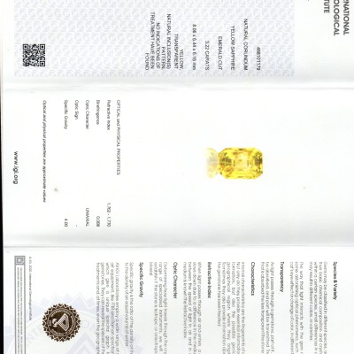 3.22 Ct IGI Certified Unheated Untreated Natural Ceylon Yellow Sapphire AAAAA 3.22 Ct IGI Certified Unheated Untreated Natural Ceylon Yellow Sapphire AAAAA