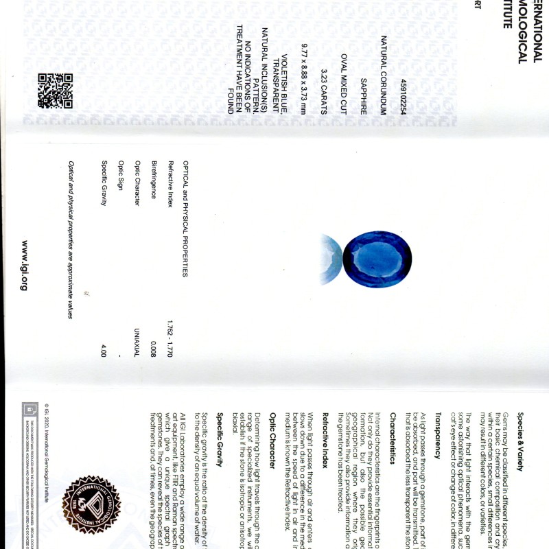 3.23 Ct IGI Certified Unheated Untreated Natural Ceylon Blue Sapphire AA 3.23 Ct IGI Certified Unheated Untreated Natural Ceylon Blue Sapphire AA