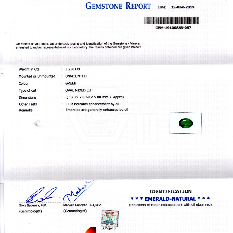3.23 Ct GII Certified Untreated Natural Zambian Emerald Gems AAAAA 3.23 Ct GII Certified Untreated Natural Zambian Emerald Gems AAAAA