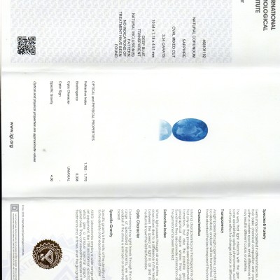 3.24 Ct IGI Certified Unheated Untreated Natural Ceylon Blue Sapphire AAA 3.24 Ct IGI Certified Unheated Untreated Natural Ceylon Blue Sapphire AAA