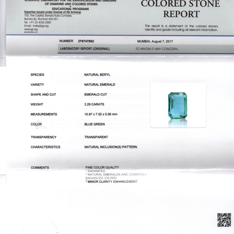 3.29 Ct Untreated Natural Zambian Emerald Gemstone Panna AAAAA