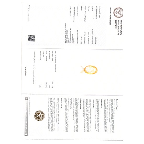 3.29 Ct IGI Certified Unheated Untreated Natural Ceylon Yellow Sapphire