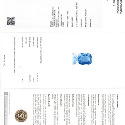 3.31 Ct IGI Certified Unheated Untreated Natural Ceylon Blue Sapphire AAA