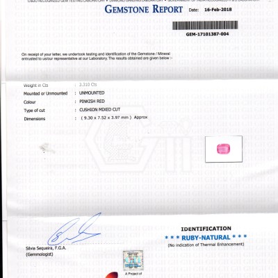 3.31 Ct GII Certified Unheated Untreated Natural Madagaskar Ruby 3.31 Ct GII Certified Unheated Untreated Natural Madagaskar Ruby