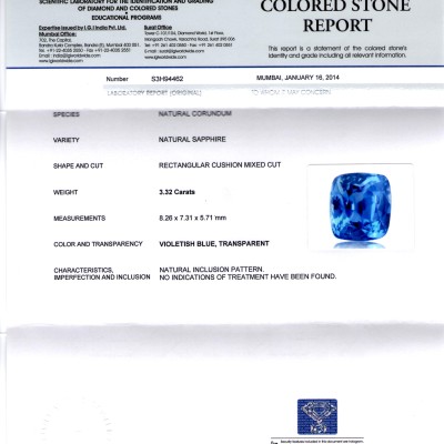 3.32 Ct IGI Certified Unheated Untreated Natural Ceylon Blue Sapphire 3.32 Ct IGI Certified Unheated Untreated Natural Ceylon Blue Sapphire