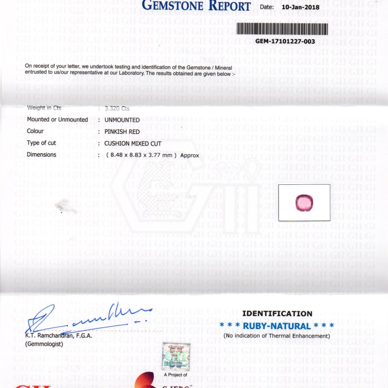 3.32 Ct Certified Unheated Untreated Natural Madagaskar Ruby AAAAA 3.32 Ct Certified Unheated Untreated Natural Madagaskar Ruby AAAAA