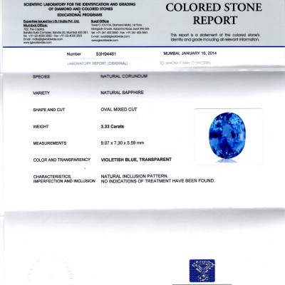 3.33 Ct IGI Certified Unheated Untreated Natural Ceylon Blue Sapphire 3.33 Ct IGI Certified Unheated Untreated Natural Ceylon Blue Sapphire